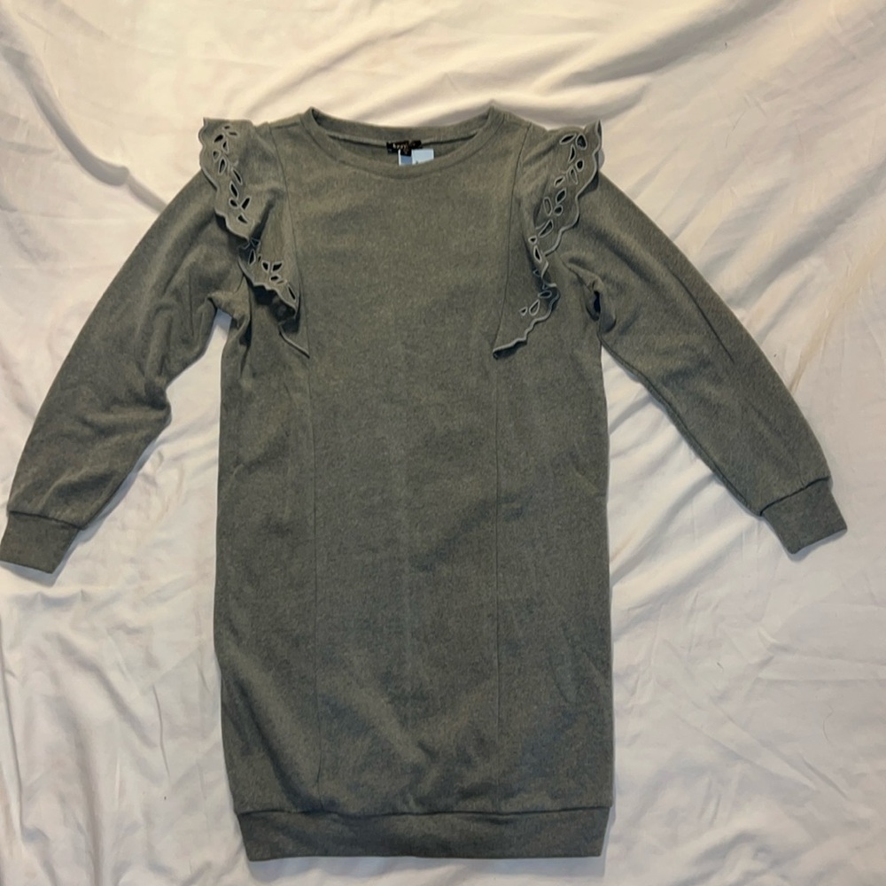 Adorable express sweatshirt dress with scallop detail sleeves